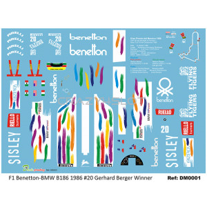 Waterslide Decals F1 Benetton-BMW B186 G.Berger n.20